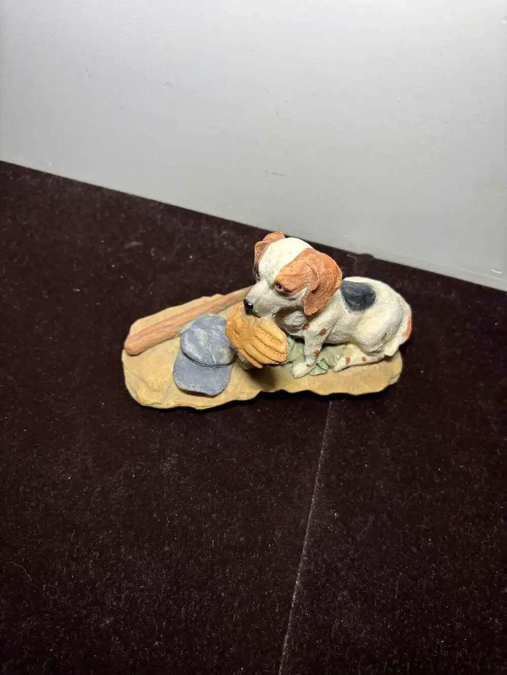 Vintage Homco Beagle Puppy Dog Figurine with Baseball Glove Hat and Bat